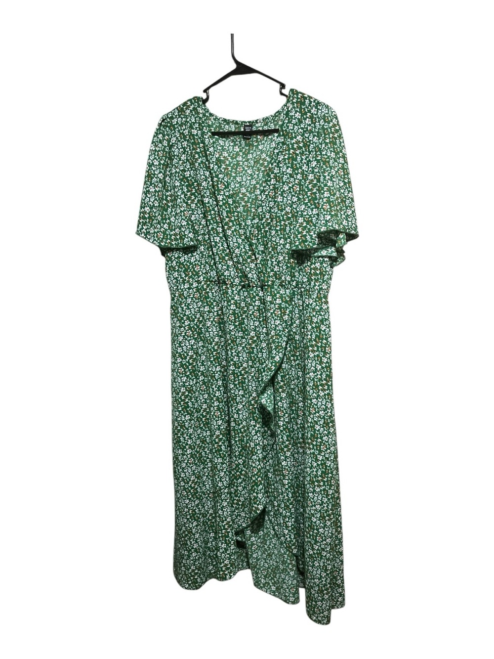 SHEIN Green Floral Wrap Maxi Dress with Flutter Sleeves